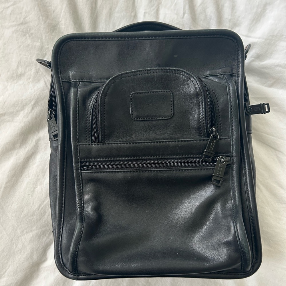Tumi Vintage Black Crossbody leather Travel messenger Tote
